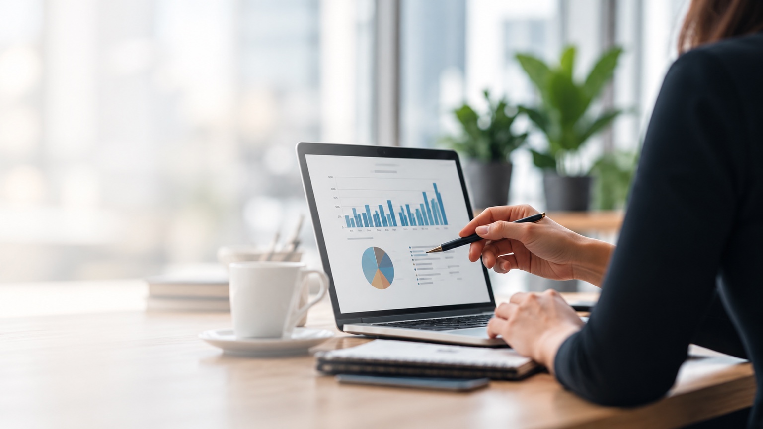 A person reviewing analytics charts on a laptop